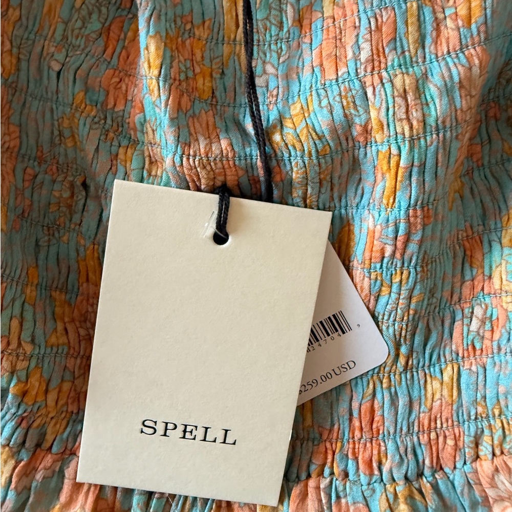 Spell Turquoise and Peach Midi Dress - Picture 6 of 7